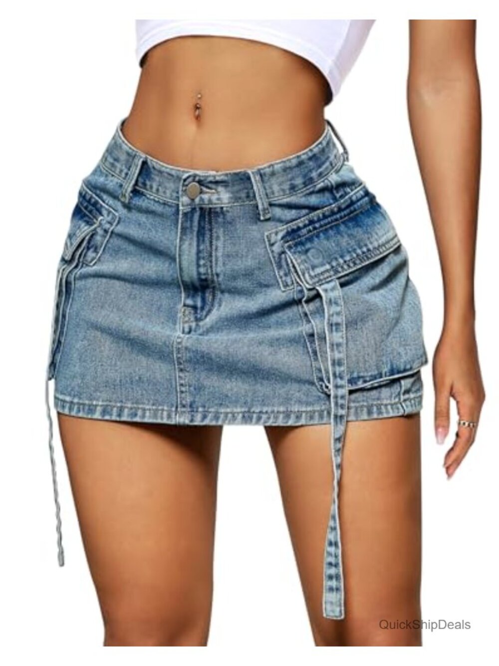 Y2K Cargo Skirt for Women Low Rise Denim Mini Skirt with Flap Pockets